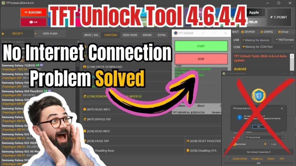 TFT UNLOCK TOOL V4.6.4.4 No Internet Connection